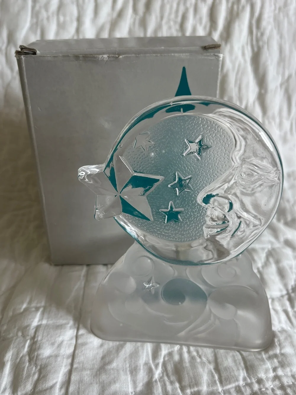 Vtg 90s Moon Star Celestial Glass Tealight Candle Holder Moonbeam Whimsigoth Box